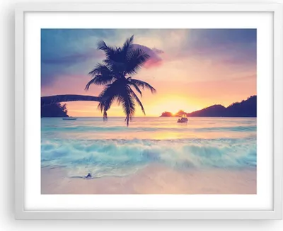 Produktbild von Gerahmtes Poster - Weißer Rahmen - Meer Strand Palme - 50x40 cm - Wand Bild - Wanddeko - Wandbilder - Kunstposter - Wandposter - Bilderrahmen - Bilder - Kunstdruck - Wandbild - P2WAA50x40-3992