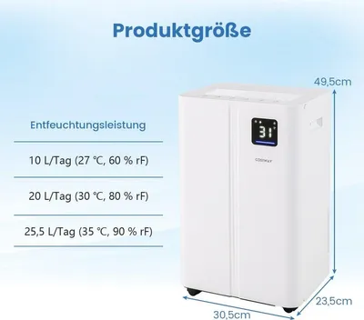 Produktbild von Elektrischer Luftentfeuchter, 25,5 l/Tag, 25 m² Abdeckung, Leisemodus