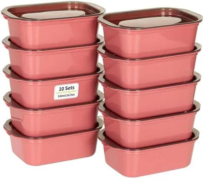 Productafbeelding van Luchtdichte Voedselcontainers 500ml Set van 10 Stapelbaar Rood