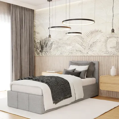 Produktbild von Muralo POLSTERBETT für Schlafzimmer Polsterbett mit Bettkasten und Gasdruckfeder Bett mit Polsterkopfteil Einzelbett 90x200 Grau CORD Stoff