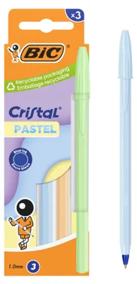Produktbild von Kugelschreiber BIC Cristal Pastel, 1 mm, blau, 3 Stück