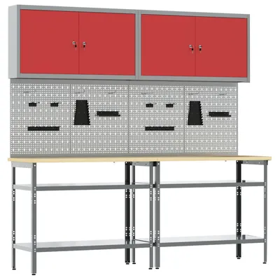 Produktbild von Werkbank-Set 8 pcs Rot und Grau Pulverbeschichteter Stahl