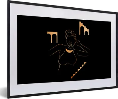 Produktbild von MuchoWow® Gerahmtes Poster Frau - Gold - Strichzeichnung 60x40 cm - Poster mit Schwarzem Bilderrahmen Wandposter Rahmen Foto Bilder - Schlafzimmer - Plakat in Rahmen - Drucken