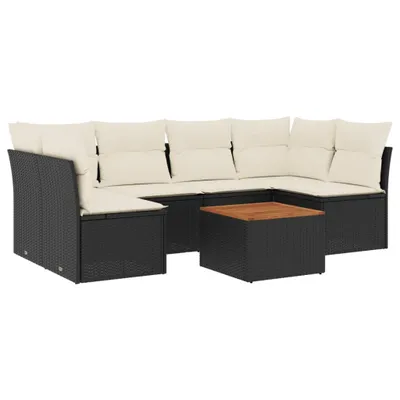 Produktbild von 7-tlg. Garten-Sofagarnitur mit Kissen Schwarz Poly Rattan