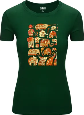Immagine prodotto di Diarbo t-shirt da donna con stampa astratta di elefanti ornamentali verde scuro taglia XL