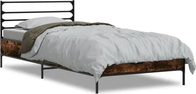Obrázek produktu pro Rám postele z kouřového dubu 90x190 cm materiál na bázi dřeva a kovu