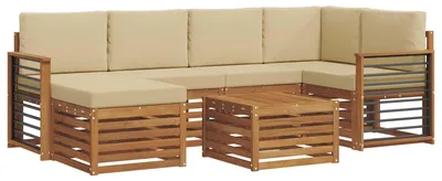 Produktbild von vidaXL Outdoor-Sofagarnitur 7 stk. Natur und Beige Polyester