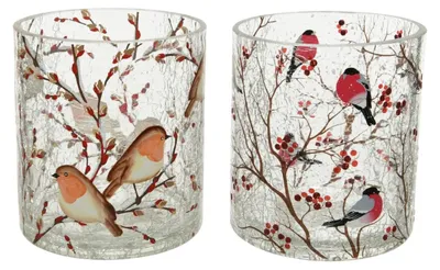 Produktbild von Kerzenhalter Teelichthalter Glas  Crackle Vogel Ø 11x13 cm Stückpreis