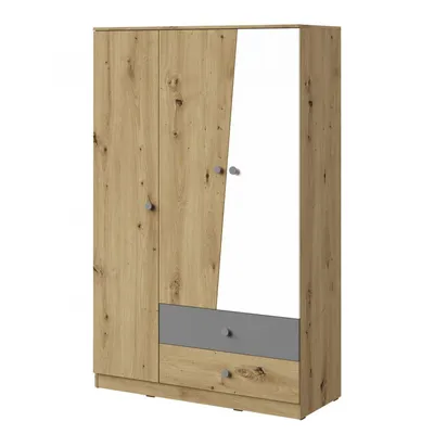 Obrázek produktu pro Kombinovaná šatní skříň 120 cm CHIMA 2 - dub artisan / bílá / šedá