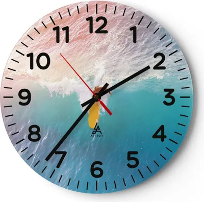 Produktbild von Wanduhr - Rund - Glasuhr - Surfen Welle Licht - 30x30cm - Schleichendes Uhrwerk - Lautlos - zum Aufhängen bereit - Dekoration Modern - Wanddekoration aus Glas - C4AR30x30-4409