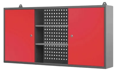 Produktbild von Hängeschrank Werkstatt abschließbar BEN Metallschrank hängend | Werkstattschrank Werkzeugschrank Wandschrank Garage 60x120x20cm Anthrazit-Rot