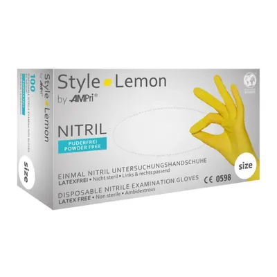 Zdjęcie produktu dla Rękawiczki nitrylowe AMPri STYLE LEMON, żółte, bezpudrowe, 100 sztuk, rozmiar S