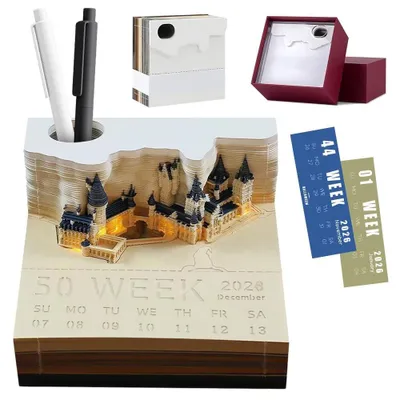 Image de Solidchoice - Calendrier de bureau 3D pour 2026, avec bloc-notes et accessoires