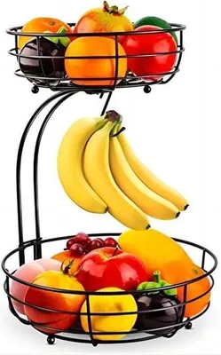 Produktbild von 2-stöckiger Obstkorb, herausnehmbarer Obstkorb, Obstschale mit Bananenhalter, Gemüsekorb aus Metall für die Küche