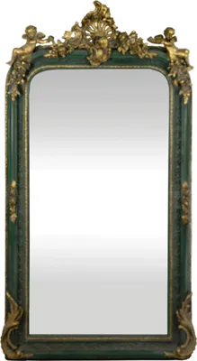 Produktbild von Casa Padrino Barock Wandspiegel Grün / Antik Gold 85 x H. 160 cm - Prunkvoller Barock Spiegel mit wunderschönen Verzierungen und dekorativen Engelsfiguren