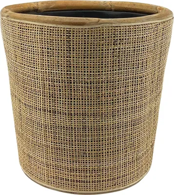 Zdjęcie produktu dla Rattanowy kosz na rośliny doniczkowe - ø 38 x 38 cm - Zrównoważona doniczka z wodoodporną doniczką wewnętrzną - Ręcznie wykonany kosz na rośliny domowe - Brązowy