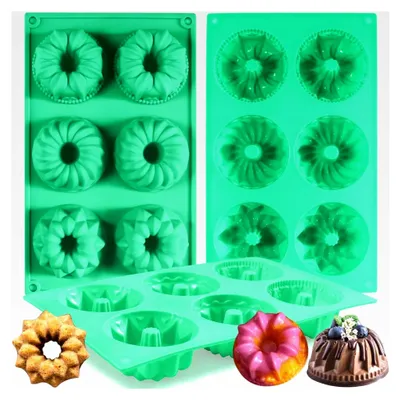Produktbild von 2 Stück Mini Silikon Gugelhupfform – Antihaft Backform für Muffins, Bagels, Kekse und Mini-Kuchen – Spülmaschinenfest und wiederverwendbar
