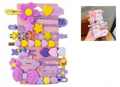 Produktbild von Ecarla Lila Haarspangen-Set für Mädchen - Blumen & Schleifen - 14 Stück