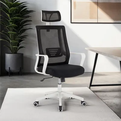 Produktbild von Drehsruhl AUCKLAND höhenverstellbar, schwarz – ergonomischer Bürostühl mit Lendenstütze, Bürostuhl mit Kopfstütze, bequeme Sitzfläche, Schreibtischstuhl für Homeoffice
