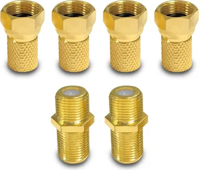 Produktbild von ARLI 4x F-Stecker 7 – 7,4 mm + 2x F-Verbinder vergoldet – Koaxialkabel Zubehör für SAT TV DVB-S2 DVB-T2