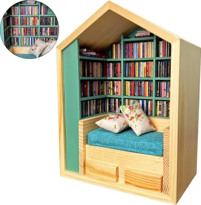 Produktbild von Mini-Bücherregal im Retro-Stil: Schütteln und die Angst lindern! 200 Miniaturbücher, ein perfektes Geschenk.