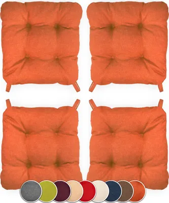 Produktbild von Sunnypillow 4er Set Stuhlkissen mit Klettverschluss Maße: 40 (vorne) | 35 (hinten) x 40 x 8 cm  Polsterauflage Auflage für Stühle / Bänke in Haus und Garten Sitzkissen Sitzauflage Gartenkissen Orange