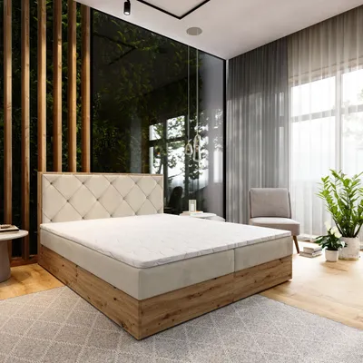 Produktbild von Masseno Boxspringbett FOSCO 180x200 cm Komplett-Set mit Bonell Matratze und Topper, Polsterbett mit Bettkästen -Beige, PAROS 02