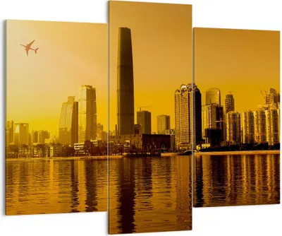 Produktbild von Bild auf Leinwand - Leinwandbild - Stadt â € <Agglomeration Fluss Flugzeug - 130x100cm - Wand Bild - Wanddeko - Leinwanddruck - Bilder - Kunstdruck - Leinwand bilder - Wandkunst - CB130x100-2726