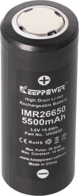 Produktbild von IMR 26650 Li-Ion Akku 5500mAh 3,6V - 3,7V  15A konstant Abmessungen 66,5 x 26,3 mm