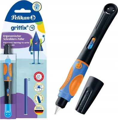 Produktbild von Pelikan griffix® Füller für Rechtshänder, Neon Black, Schwarz, Kartuschenfüllsystem, Blau, Kunststoff, Edelstahl, Rechtshändig