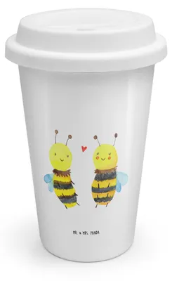 Produktbild von Mr. & Mrs. Panda Thermobecher Biene Verliebt - Weiß - Geschenk, Isolierbecher, ToGo Kaffeebecher, To Go, Hummel, Coffee Becher