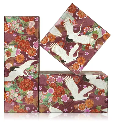 Productafbeelding van Cadeaupapier Japanse stijl - Inpakpapier verjaardag - Bruiloft - Babyshower - 4 vellen 50 x 71 cm - Rood/wit patroon