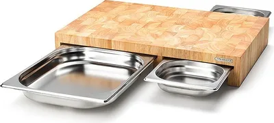 Image de Continenta Planche multifonctions en bois de bout avec 3 tiroirs en inox, 4 pièces, bois d'hévéa, inox, 50 x 32.5 x 8.5 cm, 4028