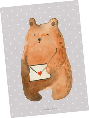 Produktbild von Mr. & Mrs. Panda Postkarte Bär Liebesbrief - Grau Pastell - Geschenk, Freund, Ansichtskarte, Sehnsucht, Partner, Freundin, einzelkarte, Grußkarte, Teddy, Ansichtskarten