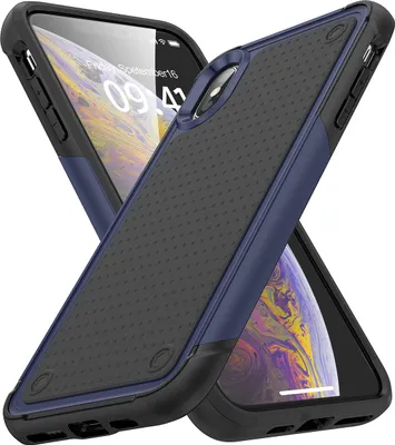 Produktbild von Für iPhone XS Max Hülle Militärqualität Stoßfest Hybrid 2 in 1 Hart PC Weich TPU Handyhülle Blau Schwarz
