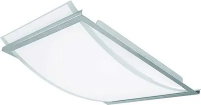 A ceiling light fixture with a white diffuser and a silver frame.