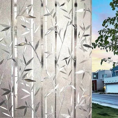 Productafbeelding van Famanu raamfolie, bamboestampen patroon - Zelfklevend - 96% UV-bescherming - 90 x 200 cm - Mat - Geschikt voor slaapkamer, keuken