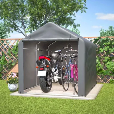 Produktbild von AIORBER Fahrradgarage 160x220x165 cm Geräteschuppen Werkzeugschuppen Garagenzelt wetterfest mit Rolltor PE Plane Lüftung Dunkelgrau