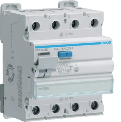 Produktbild von HAGER FI-Schalter 4P 10kA 25A CDF625D 30mA Typ F