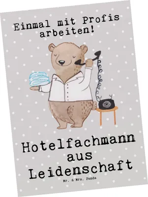 Produktbild von Mr. & Mrs. Panda Grußkarte Hotelfachmann Leidenschaft - Grau Pastell - Geschenk, Ansichtskarten, Ansichtskarte, Lustig, Postkarten, Postkarte, Fotokarte, Witzig, Spruch