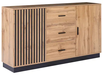 Produktbild von BELIANI Sideboard Braun MDF Holzoptik mit 3 Schubladen 2 Türen Modern Stauraum Aufbewahrung Schrank Wohnzimmer