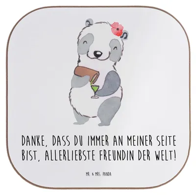 Produktbild von Mr. & Mrs. Panda Untersetzer für Gläser Beste Freundin - Weiß - Geschenk, gläseruntersetzer, Handgemacht, Aufmerksamkeit, Danke sagen, Dankeschön, Coaster, Freundschaft