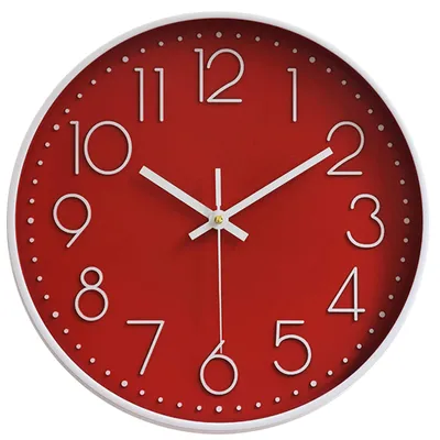 Retro Wanduhr 30,5 cm, leise, analog, rot, 3D-Zifferblatt