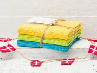 Produktbild von Solwang Wischtuch GELB LIME TÜRKIS KOMBI gestrickt 3er Set Küchentuch Spültuch