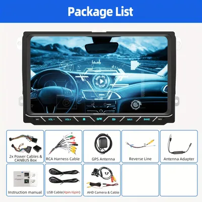 Imagen del producto de Radio para coche con pantalla táctil HD de 9 pulgadas, compatible con Volkswagen – Sistema multimedia Android – CarPlay inalámbrico dual y navegación GPS – Con cámara de visión trasera