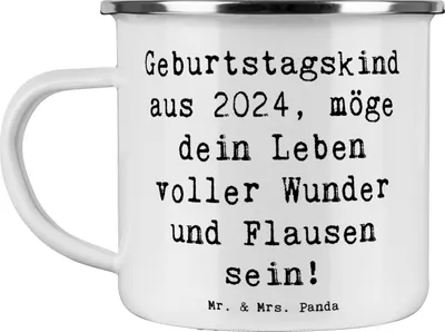 Produktbild von Mr. & Mrs. Panda Teetasse Spruch 2024 Geburtstag - Weiß - Geschenk, Happy Birthday, Geburtsjahr, Pott, Geburtstagsfeier, Teebecher, Haferl, Geboren am, Emaille Tasse