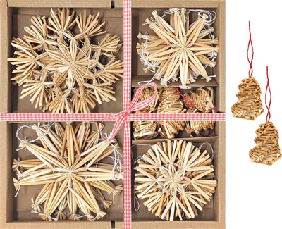 Produktbild von COM-FOUR® 26x Strohsterne im Mix-Set - Christbaum-Schmuck - Stroh-Anhänger für den Weihnachtsbaum - natürlicher Christbaum-Behang - Weihnachtsdekoration