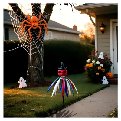Produktbild von Windspiel für Garten und Außenbereich - Garten-Windspinner mit Kürbis und Vogelscheuche für Halloween-Dekoration