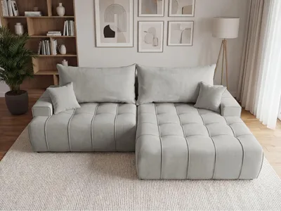 Produktbild von GrainGold Ecksofa L-Form Rechts Tulio - Ecksofa mit Schlaffunktion und Bettkasten - Moderne Ecksofa, Wohnzimmer Ecksofa - Eckcouch Grau (Komodo 20)