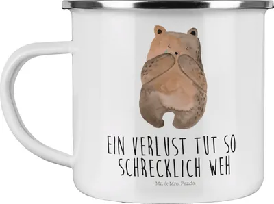 Produktbild von Mr. & Mrs. Panda reisetasse Bär Verlust - Weiß - Geschenk, becher emaille, Teddy, Tasse, Teetasse, Kaffeepott, Pott